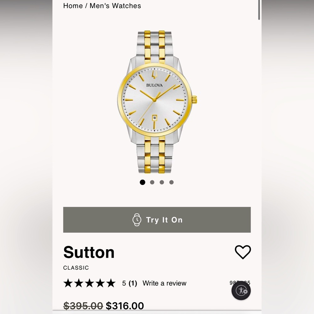 Bulova men’s Sutton watch white gold with diamonds
